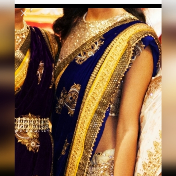 DESIGNER Rose gold & pearl Lace & Velvet embroidered half & half saree W/ Blouse - Picture 5 of 16